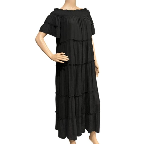 JODIFIL Tiered Off The Shoulder Maxi Dress in Black Sz M - Picture 5 of 9